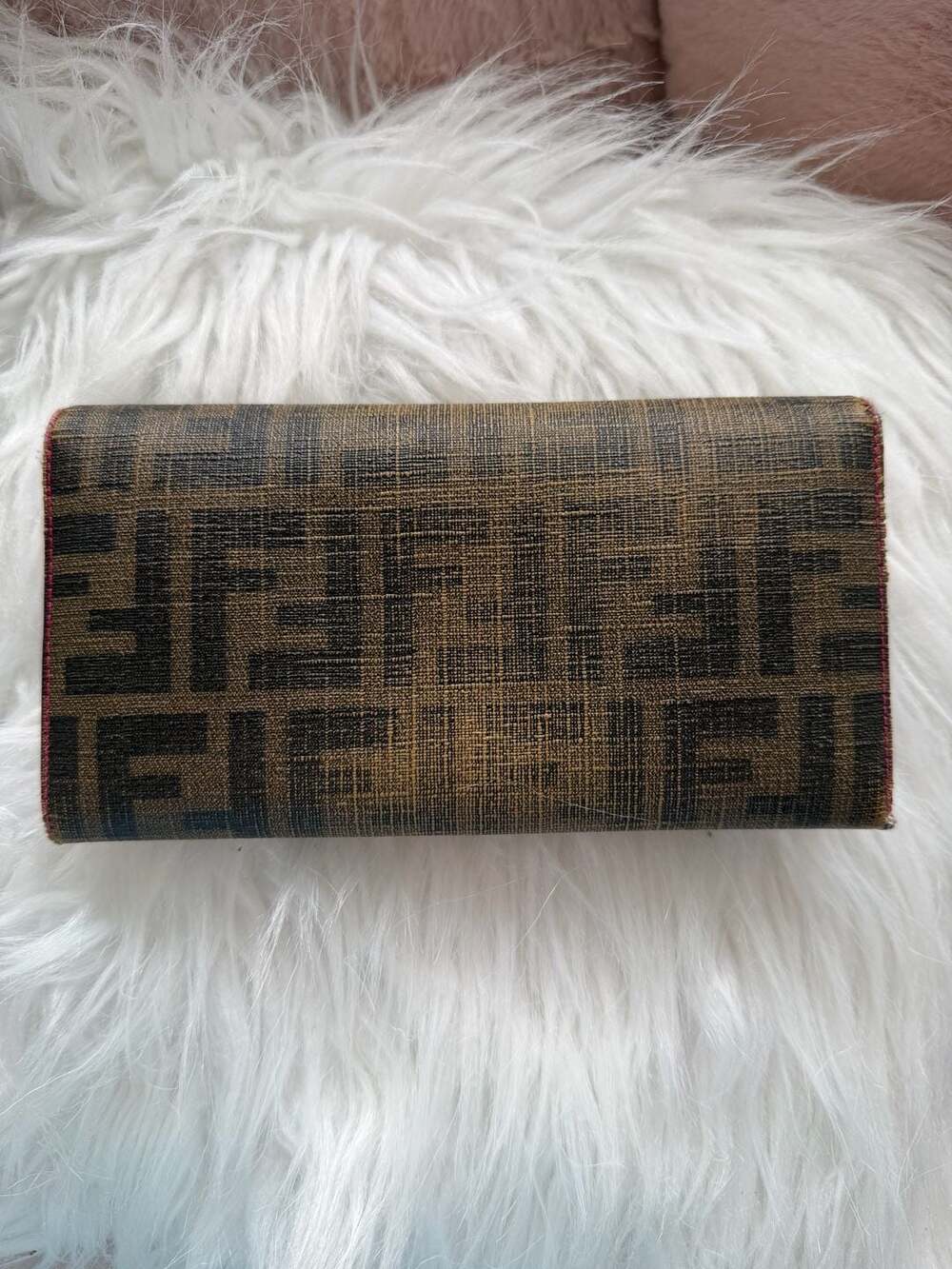 Fendi Vintage Zucca FF Monogram Coated Canvas Long Flap Wallet with Pink Leather - Picture 2 of 10